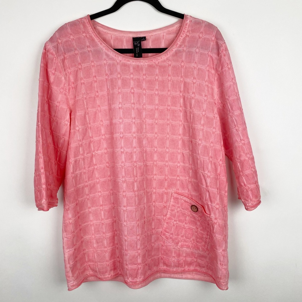 Focus Casual Life Pink Textured Round Neck 3/4 Sleeve Pocket Top Tunic Womens S